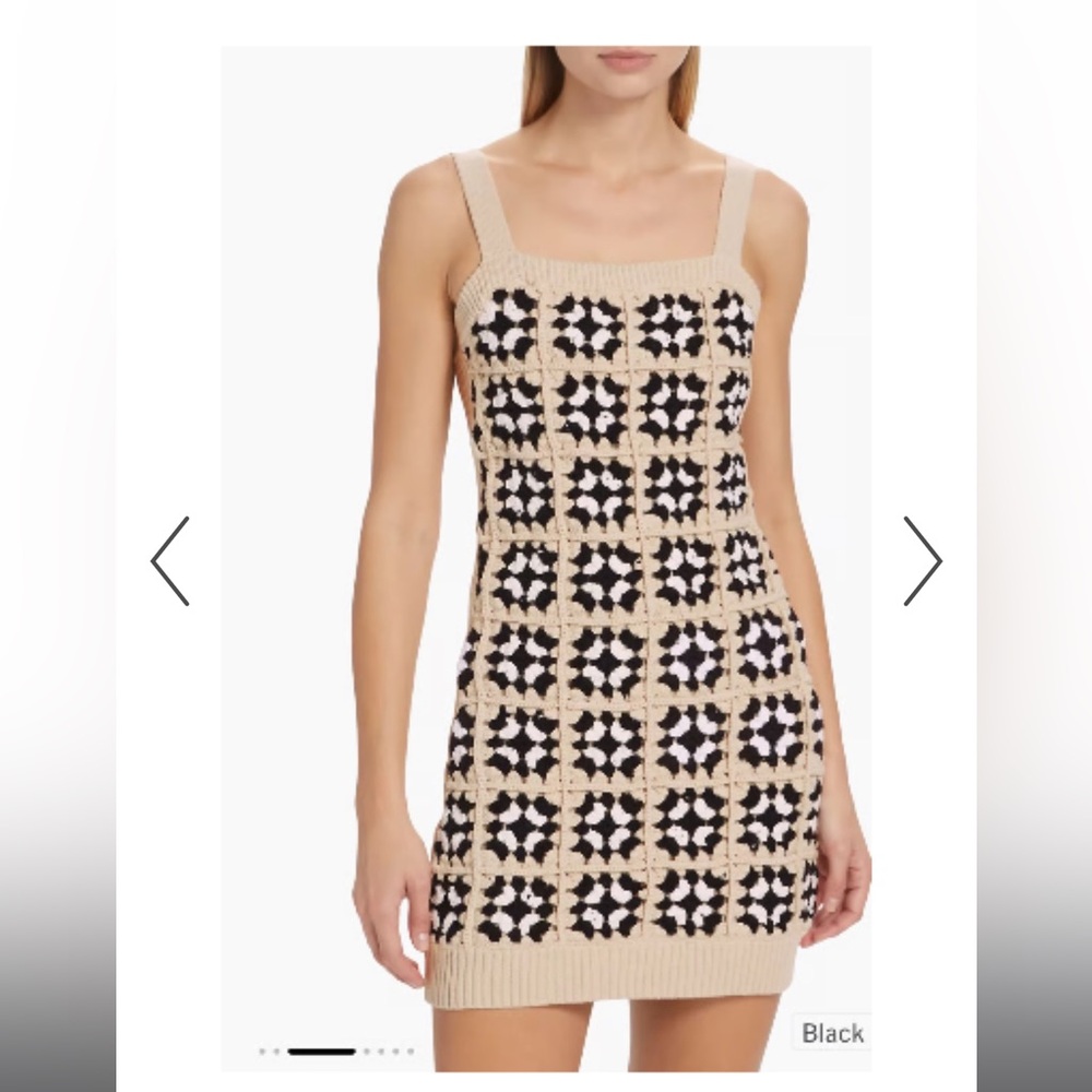Design History geometric crochet mini dress black and cream size medium